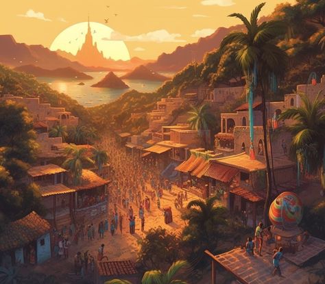 Haitian Cityscape Africa Fantasy City, African Castle Fantasy Art, African Palace Fantasy Art, African Fantasy Landscape, African Fantasy Art Landscape, African Landscape Art, African Fantasy City, Fantasy Savannah, African Castle