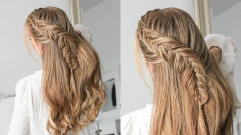 Dutch Fishtail, Dutch Fishtail Braid, Everyday Curls, Missy Sue, Braided Half Updo, Fishtail Braid Hairstyles, Fishtail Braids, Easy Hairstyles For School, Luxy Hair