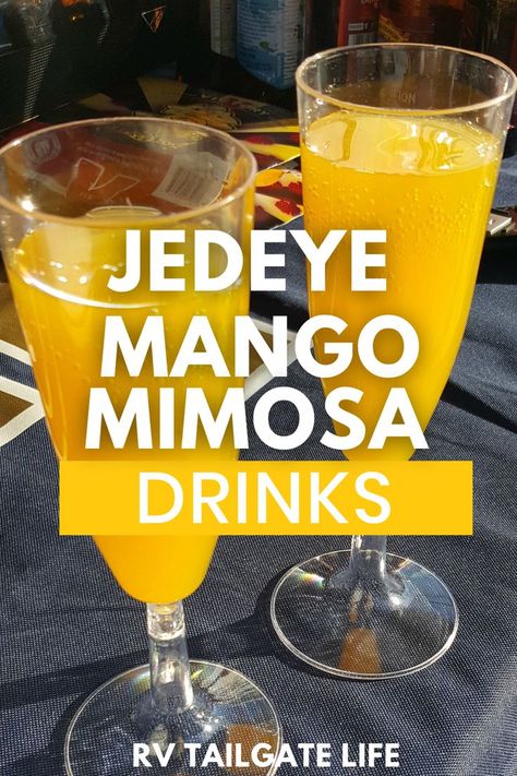 Jedeye Mango Mimosa Drinks Recipe Mango Mimosa Recipe, Orange Juice Mimosa, Mango Mimosa, Mimosa Cocktail Recipes, Mimosa Drink, Mimosa Cocktail, Drink Names, Fruity Cocktail, Malibu Coconut