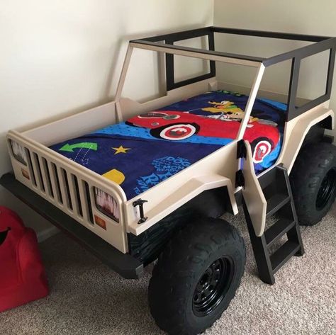 Check out this build from one of my customers!   Make your own today with these instant download plans! Jeep Bed, Kids Car Bed, Modern Murphy Beds, Car Bed, Murphy Bed Plans, Floor Bed, Boys Bedding, Kids' Bed, Bedroom Collection