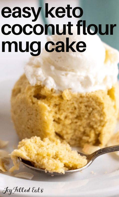 Mug Cake Coconut Flour, Mug Cake Coconut, Coconut Flour Desserts, Coconut Flour Mug Cake, Dessert For One, Coconut Flour Cakes, Low Carb Mug Cakes, Banana Mug Cake, Keto Mug