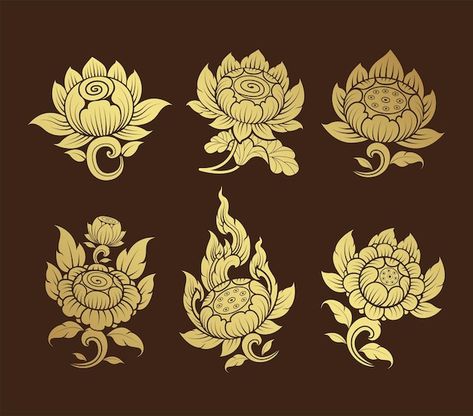 Vector set asian art element and backgro... | Premium Vector #Freepik #vector #thai #thai-art #thai-traditional #thai-culture Thai Art Traditional, Thai Art Design, Thai Decoration, Thai Symbols, Ceiling Pattern, Thai Painting, Cultural Patterns, Vintage Frames Vector, Cambodian Art