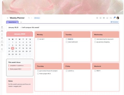 weekly planner in 2024 | Weekly planner design, Planner, Weekly planner . #Xtiles_Template_Aesthetic #Xtiles_Template #Weekly_Planner_Pink #Pink_Weekly_Planner Weekly Planner Pink, Free Printable Weekly Planner Template, Free Weekly Planner Templates, Study Planner Free, Exam Planner, Weekly Planner Design, Planner Minimal, Travel Planner Template, Free Planner Templates