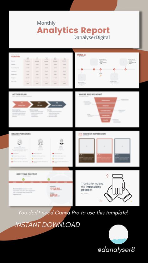 Infographics for marketing reporting, analytics reporting for social media managers and virtual assistant Canva Infographic, Canva Presentation Template, Marketing Report Template, Canva Presentation, Social Media Analysis, Social Media Metrics, Social Media Tracker, Instagram Report, Social Media Report