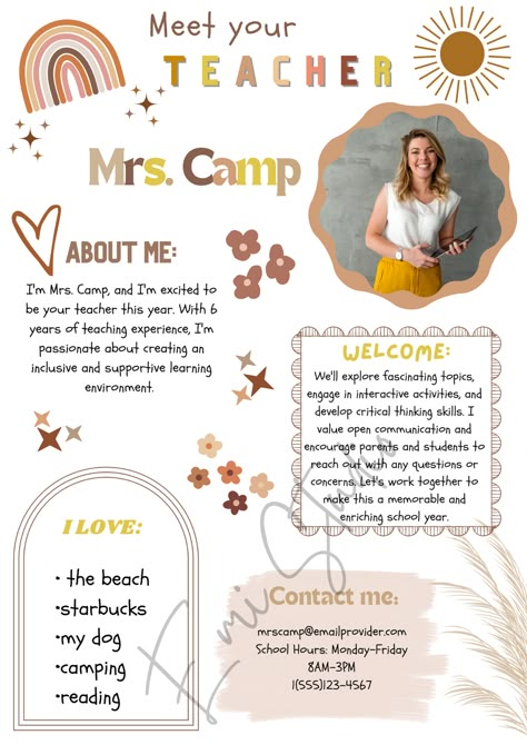 Teacher Welcome Letters, Meet Your Teacher, Teacher Introduction Letter, Welcome Back Letter, Teacher Introduction, Teacher Poster, Introduction Letter, Meet The Teacher Template, Teacher Posters