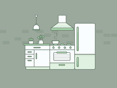 Simple Kitchen Drawing, Kitchen Cute Drawing, Kitchen Interior Illustration, Inside Fridge Illustration, Kitchen Sink Illustration, Kitchen Vector Illustration, Illustrator Ideas, Kitchen Logo, Kitchen Drawing