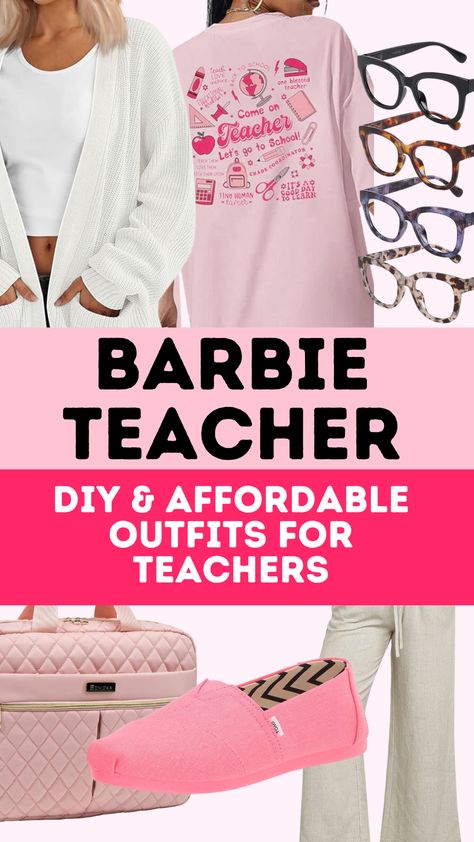 Teacher Barbie Outfits, Teacher Barbie Costume, Barbie Outfits Spirit Week, Easy Barbie Costume, Barbies Costumes, Barbie Diy Costume, Barbie Halloween Costume For Women, Different Barbies, Diy Barbie Costume