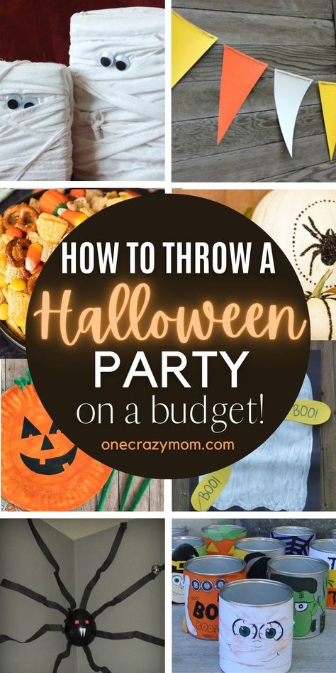 How to Throw a Halloween party on a budget with these easy tips. Here are easy tips for Halloween party food, Halloween party games, and Halloween decorations.  Learn how to throw a fun and adorable Halloween party at home and on a budget too! #onecrazymom #halloweenparty #halloweenideas #moneysavingideas Fun Halloween Kid Party Ideas, Halloween Decor Budget, Easy Fun Halloween Decorations, Halloween Party On A Budget For Kids, Halloween Party Ideas On A Budget, Preschool Halloween Party Decorations, Halloween Party Ideas For Families, How To Throw An Adult Halloween Party, Low Budget Halloween Party