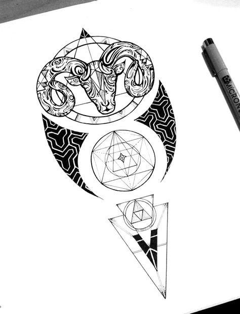 Aries / Tattoo commission on Behance Aries Zodiac Tattoos, Simbols Tattoo, Aries Ram Tattoo, Astronomy Tattoo, Ram Tattoo, Horoscope Tattoos, Capricorn Tattoo, Sacred Geometry Tattoo, Aries Tattoo