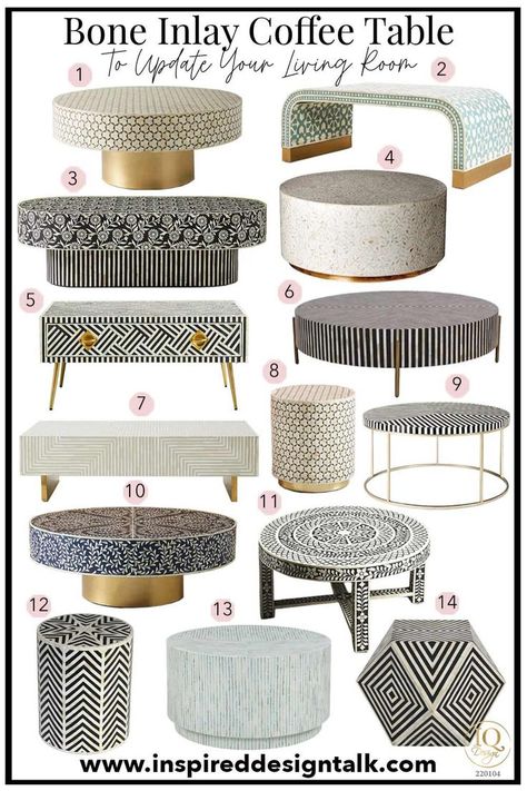 Obsessed with these marble inlay coffee table ideas for my new apartment living room. These are fabulous!! Modern Coffee Tables Diy, Black And White Coffee Table, Patterned Coffee Table, Glass Table Diy Makeover, Accent Coffee Table, Luxury Coffee Tables, Table In Living Room, Marble Coffee Tables, Glass Coffee Table Decor Living Room