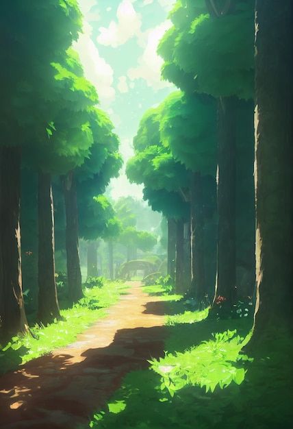 Forest crossing alleyvines cozy summer anime backgrounds Forest Background Anime, Anime Forest Aesthetic, Anime Forest Background, Anime Forest, Cozy Summer, Forest Background, Anime Backgrounds, Anime Background, Premium Photo