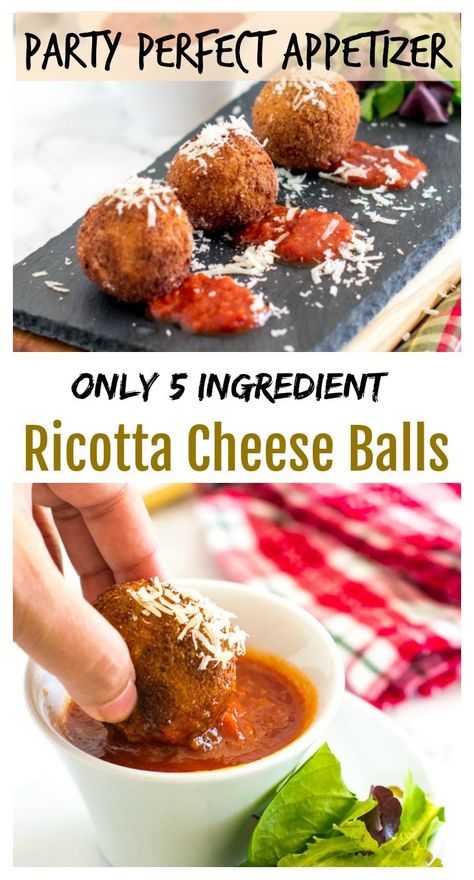 5 ingredient ricotta cheese balls / How to make cheese balls appetizer #appetizer #easypartyfoodideas #vegetarian #gamenight Ricotta Cheese Balls, Ricotta Balls Recipe, Riccota Cheese Recipes, Recipes Using Ricotta Cheese, Recipe Using Ricotta, Italian Appetizer, Ricotta Cheese Recipes, Vegetarian Italian, Indian Appetizers