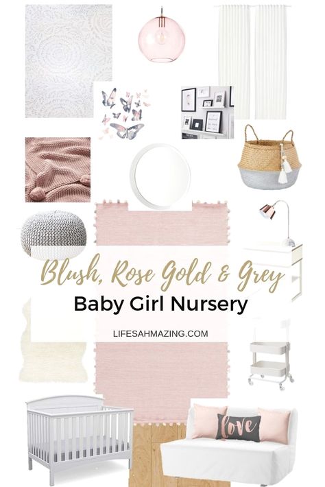 #nurserydecor #nursery #nurseryideas Nursery Moodboard, Girls Bedroom Grey, Pink And Grey Rug, Small Room Nursery, Pink And Gray Nursery, Inspiration Moodboard, Pink Bedroom For Girls