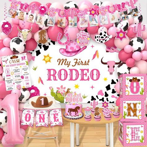 PRICES MAY VARY. Package contents: You will receive my first rodeo decorations girl set, including 1photo frame light my first rodeo banner, 1chair banner, 1cowboy hat, 1gaming card, 1my first rodeo backdrop, 1foil balloon, 3balloon box,100balloons, 1cake topper, 12cupcake topper, 6hanging decorations, and some accessories, bring a warm vibe to your 1st birthday girl party Quality and material: my first rodeo decorations girl backdrops are made of durable fabric with bright prints, can be folded Infant Birthday Party Ideas, Cowgirl 1st Birthday Party Ideas, Our First Rodeo Twin Birthday, Baby’s First Rodeo Birthday Theme, Rodeo Balloon Arch, Baby 1st Birthday Party Ideas, Rodeo Birthday Party Decorations, 1st Rodeo Birthday Party Girl, Rodeo Backdrop