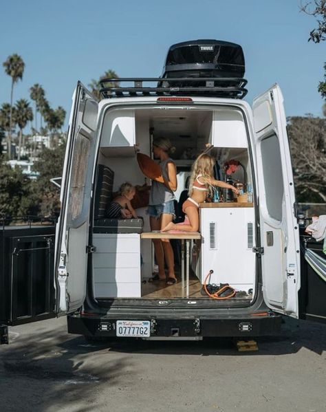 Mercedes Sprinter Van Life - Converted Home Photos | Apartment Therapy Sprinter Van Life, Life Budget, Mercedes Sprinter Van, Fifth Wheel Trailers, Kombi Home, Sprinter Camper, Van Life Diy, Camper Van Conversion, Van Living