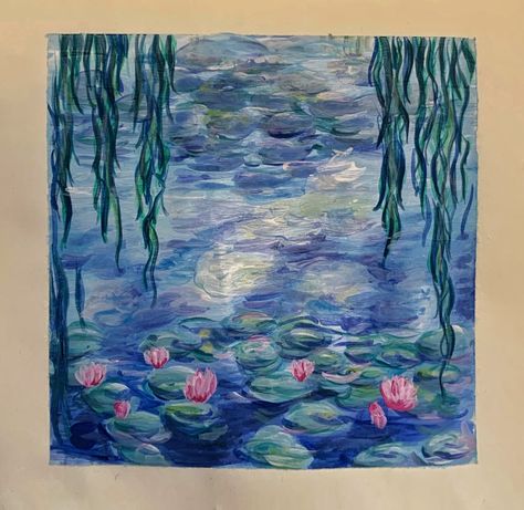 Monet Acrylic Painting, Monet Painting Ideas, Impressionism Art Tutorial, Monet Tutorial, Guitar Paintings, Ghibli Painting, Colored Pencil Artwork, Guitar Painting, Monet Paintings