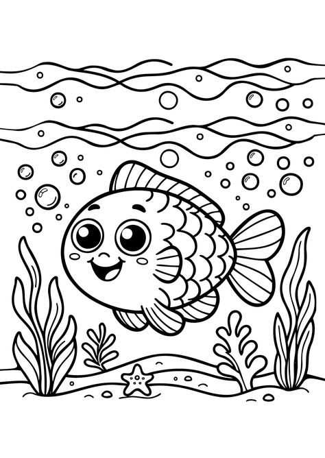 Happy Fish - Free Coloring Page Coloring Pages Under The Sea, Under Water Coloring Pages, Fish In Sea Drawing, Under The Sea Colouring Page, Under The Sea Colouring, Fish Colouring, Under The Sea Coloring Pages, Coloring Sheets For Boys, Sea Coloring Pages