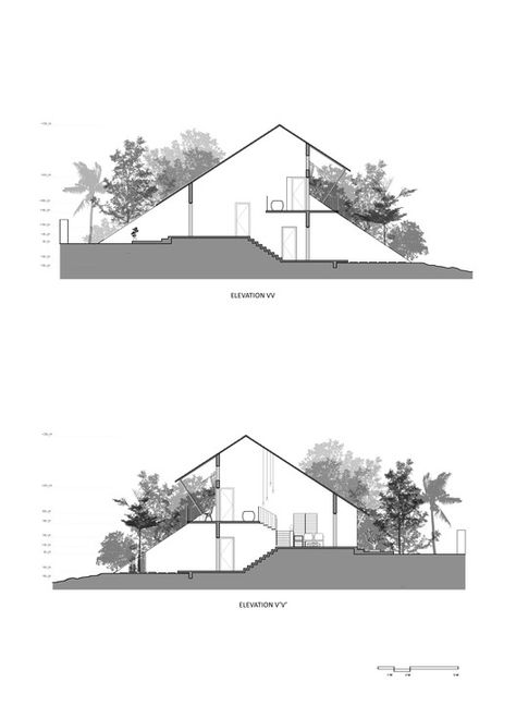 section Houses On Slopes Architecture, House On Slope Design, Soft Architecture, Slope House Design, Slope House, Genius Loci, Architecture Concept Diagram, Architecture Design Sketch, Architecture Design Drawing