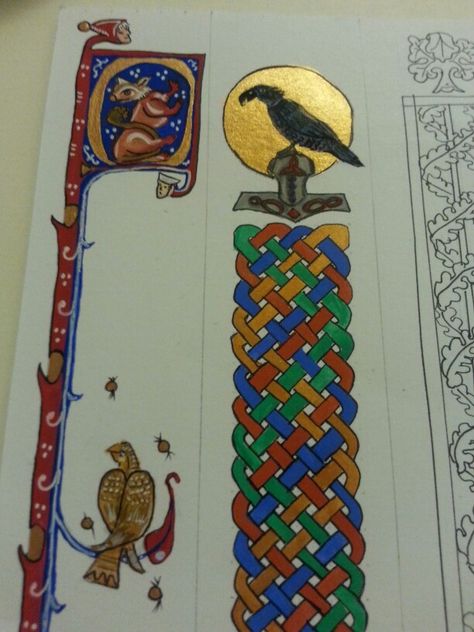 Bookmark practice.  Sca illumination Sca Scrolls, Sca Largesse, Sca Illumination, Bookmarks Ideas, Medieval Illumination, Medieval Europe, Medieval Manuscript, Illuminated Letters, Celtic Art