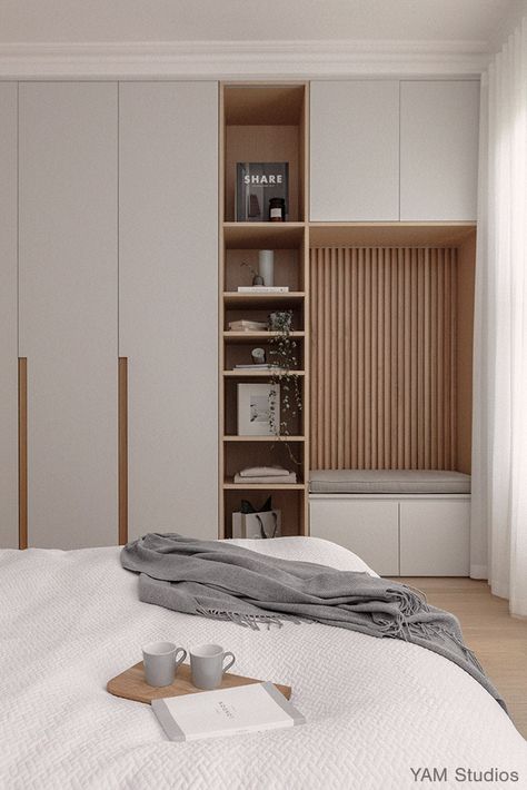 YAM Studios | Bina Gardens - Projects Wardrobe Interior Design, Wardrobe Design Bedroom, Cupboard Design, Bedroom Wardrobe, Bedroom Furniture Design, Wardrobe Design, Closet Design, Book Shelf, Home Room Design