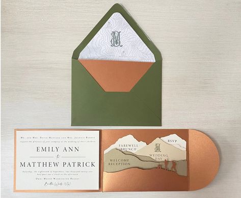 Mountain Invitation, Mountain Wedding Invitation, Cricut Wedding Invitations, Mountain Wedding Invitations, Cricut Wedding, Pocket Folder, Brunch Wedding, Unique Invitations, Beautiful Invitations