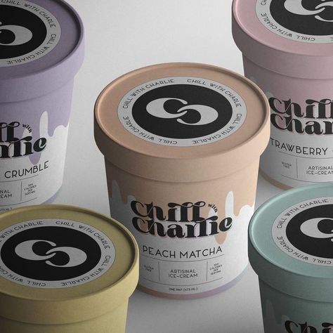 Saskia | Branding + packaging design on Instagram: "Branding mock-up and logo design for Chill with Charlie. Chill with Charlie is an ice cream truck. Charlie has always been passionate about artisanal ice cream. The business tagline is “No stress, just ice cream!” I choose some soft pastel colours because these give me those chill and summer vibes. Also I choose a black and white variant with colours to give a more elegant look. I think the soft colours and round font make it playful and the Ice Cream Packaging Design, Cream Packaging Design, Ice Cream Logo, Ice Cream Business, Cream Packaging, Round Font, Matcha Ice Cream, Ice Cream Packaging, Gelato Ice Cream