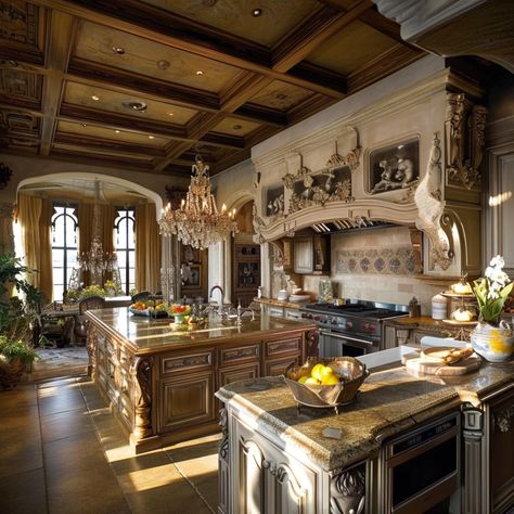 Old English Manor Kitchen, English Manor Kitchen, Old Vintage House Interior Design, Big Kitchen Aesthetic, Big Kitchen Ideas Luxury, Mansion Interior Kitchen, Old Money Kitchen, Knightcore Aesthetic, Kitchen Castle