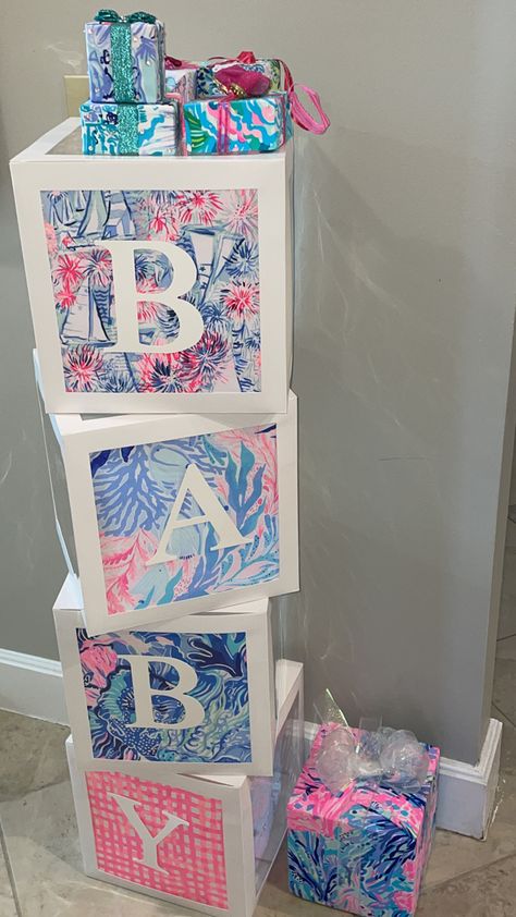 Lilly Pulitzer Party Decorations, Lilly Pulitzer Room, Baby Cubes, Bridal Corsage, Preppy Baby, Letter Pillows, Bridal Shower Banner, Twin First Birthday, Hanging Letters