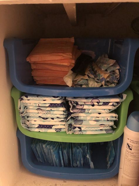 Containers from dollar tree, under sink organization, pads and tampons Pads Organization Period, Pads Organization Storage, Feminine Product Storage, Feminine Product Organization, Organization Under Sink, Product Organization, Feminine Product, Under The Sink Organization, Bathroom Under Sink