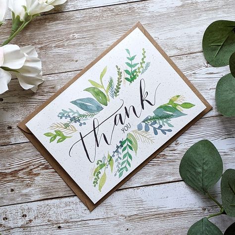 Show someone your gratitude with this leafy, botanical thank you card - perfect for plant lovers! All of my designs have been hand-painted and lettered by me and then printed (by me!) onto card made from recycled brewers grain, which adds a lovely flecked texture. This card is A6 or A5-size, blank inside for your message, and comes with a brown Kraft envelope and a Callisto bear sticker.  All of my packaging is made from paper and can be recycled, even the stickers. This card is also available a Watercolor Candles, Recycled Cards, Bear Sticker, Birthday Congratulations, Free Greeting Cards, Watercolor Greeting Cards, Paint Cards, Friendly Plastic, Botanical Watercolor