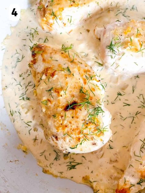 Creamy Dill Chicken - Through The Fibro Fog Dill Chicken Recipes, Creamy Dill Chicken, Herbs De Provence Chicken, Lemon Dill Chicken, Dill Cream Sauce, Easy Skillet Dinner, Dill Chicken, Dill Recipes, Creamy Dill Sauce