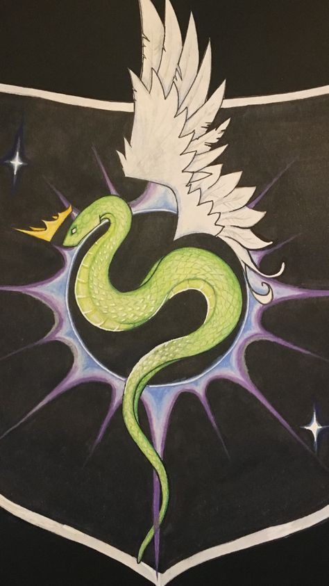 Crowned winged serpent Winged Snake Art, Snake With Wings, Feather Serpent, Winged Snake, Medieval Crest, Winged Serpent, Dove Wing, Art Booth, Snake Painting