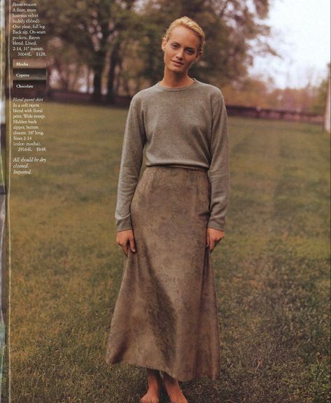 Amber Valetta in J.Crew, Fall 1995. Vintage J Crew Catalog, Ralph Lauren Catalog, Fall Long Skirt Outfits, J Crew 90s, 90s Model Style, Old J Crew, Olympia Gayot, J Crew Catalog, J Crew Fall