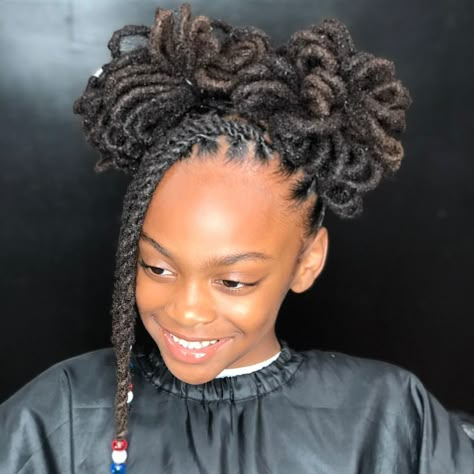 2 petal buns 😍😍😍 @queen.ladyybug Done at Karibbeankinks Natural hair salon ☎️ text (301)996-1285 📍location Style For Dreads, Hairstyles For Dreads, Kids Dreads, Two Buns Hairstyle, Locs Styles, Cute Dreads, Natural Hair Salons, Dreads Girl, Old Hairstyles