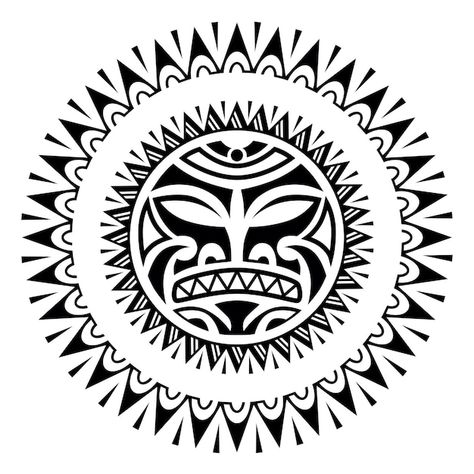 Rundes tattoo-ornament mit sonnengesicht... | Premium Vector #Freepik #vector #maori #aztec #maya #maori-muster Maori Flag, Tattoo Ornament, Mayan Mask, Mask Tattoo, Southwestern Design, Maori Tattoo, Premium Vector, Mask, Tattoos