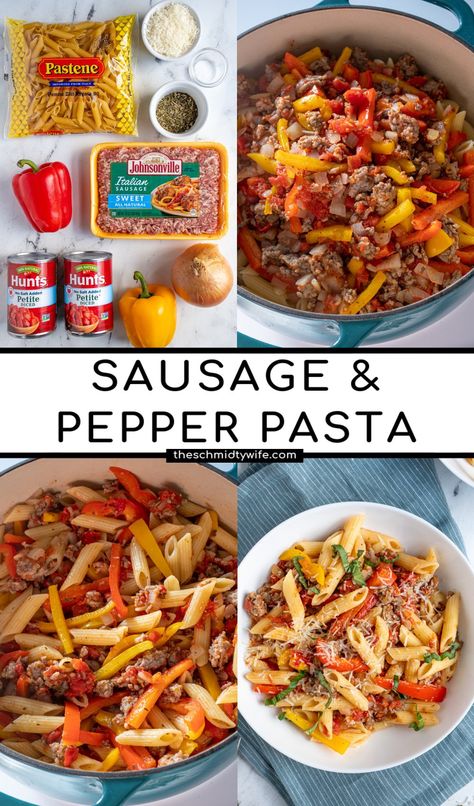 Looking for a balanced meal that is ready in under 30 minutes? Say hello to this Sausage Pepper Pasta recipe! Full of cozy pasta, savory sausage, and sweet bell peppers this is a meal that the whole family will enjoy! Sausage Pepper Pasta, Sausage and Peppers Pasta, Italian Sausage and Peppers Pasta, Penne Pasta with Sausage and Peppers, Sausage and Peppers Recipe Pasta Meal Prep Lunch Ideas Pasta, Italian Sausage Pasta Recipes Healthy, Protein Dense Dinner, Easy Italian Recipes For A Crowd, Ground Italian Sausage And Peppers, Easy Meals For Dinner Families, Sausage Pepper Pasta, Healthy Affordable Meals, Sausage Dinners