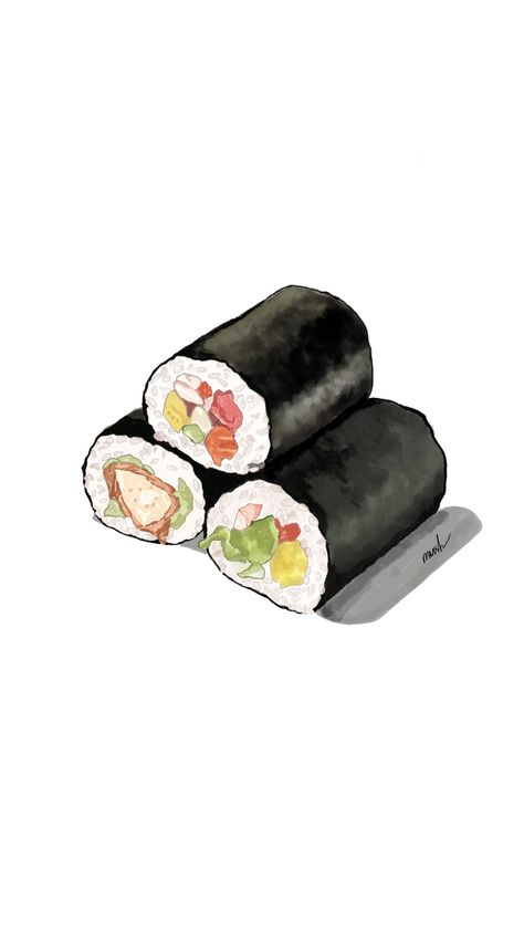 Digital art of korean food called #Kimbap or #Gimbap Kimbap Illustration, Kimbab Aesthetic, Korean Art Aesthetic, Korean Food Drawing, Kimbap Aesthetic, Ibispaintx Tutorial, Korean Food Art, Strawberry Business, Easy Digital Art