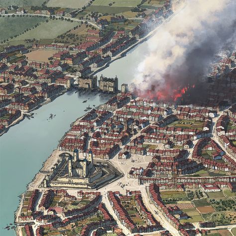 London Concept Art, Fire Of London Activities, The Great Fire Of London Project, The Great Fire Of London Display, The Great Fire Of London, Historical London, Fantasy City Map, Great Fire Of London, The Great Fire