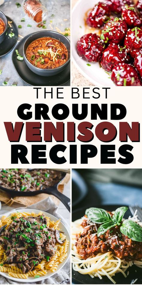 Looking for some amazing, easy, healthy recipes using ground deer meat? These 20 recipes are easy, healthy, and full of flavor without any gamey taste! They're perfect for easy dinners, appetizers, or even snacks and are sure to become regular rotations on your menu! Venison Chop Meat Recipes, Quick And Easy Dinner Recipes With Deer Meat, Recipes With Ground Elk Meat, Deer Ground Meat Recipes Simple, Dinner Ideas Deer Meat, Recipe With Ground Venison, Best Ground Deer Meat Recipes, Healthy Ground Deer Recipes, Low Sodium Venison Recipes