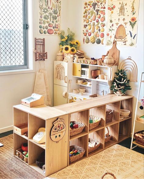 Small Playroom, Kids Rooms Inspo, Living Room Playroom, Baby Playroom, Montessori Playroom, Montessori Room, Play Kitchens, Girls Playroom, Toddler Playroom