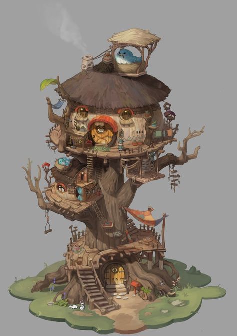 ArtStation - Dwarf's house, garden-ing Concept House Art, Tree House Concept Art, Fantasy House Concept Art, Fantasy House Art, Fantasy House Concept, Concept Art House, House Concept Art, House Concept, Isometric Art