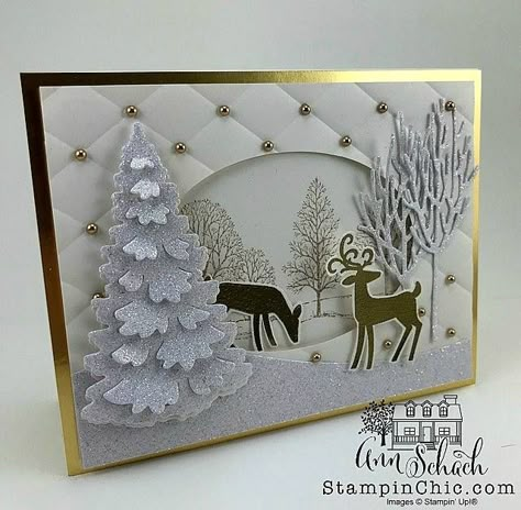 Deer Christmas Cards, Reindeer Card, Christmas Card Inspiration, Wood Card, Homemade Christmas Cards, Stampin Up Christmas Cards, Christmas Card Crafts, Elegant Cards, Tree Cards