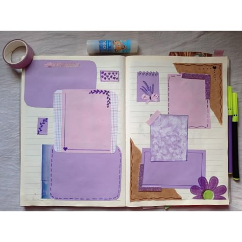 So this is the purple part of my art journal 💜 Hope u would love nd get inspired Purple Art Journal, Purple Scrapbook Design, Journal Ideas Purple, Purple Scrapbook Ideas, Purple Journal Aesthetic, Purple Aesthetic Journal, Purple Theme Journal, Purple Journal Ideas, Purple Journaling