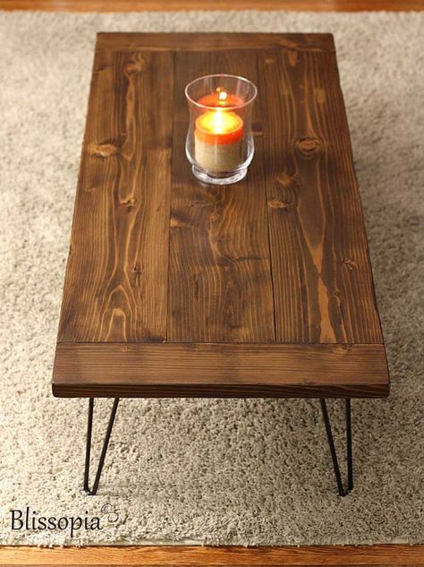 Hairpin Leg Coffee Table Modern Farmhouse Mid Century Coffee Hairpin Leg Coffee Table, Modern Farmhouse Coffee Table, Farmhouse Style Coffee Table, Diy Farmhouse Coffee Table, Coffee Table Makeover, Stained Table, Apartment Modern, Reclaimed Wood Coffee Table, Interior Decorating Styles