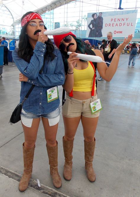 10 of the Best Rule 63 Cosplays Spotted at the 2015 San Diego Comic Con                                                                                                                                                                                 More Sopranos Halloween Costume Ideas, Chechen And Chong Costume, Cheech And Chong Costumes, Iconic Duo Costumes Best Friends, Halloween Costume Ideas Diy, All Black Halloween Costume, A Lot Of Candy, 90s Halloween Costumes, Almost Halloween