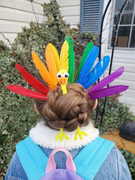 Thanksgiving Hairstyles, Thanksgiving Hair, Easter Hairstyles For Kids, Wacky Hair Days, Halloween Makeup Inspiration, Crazy Hair Day, Wacky Hair, Easter Hair Bow, Crazy Hair Day At School