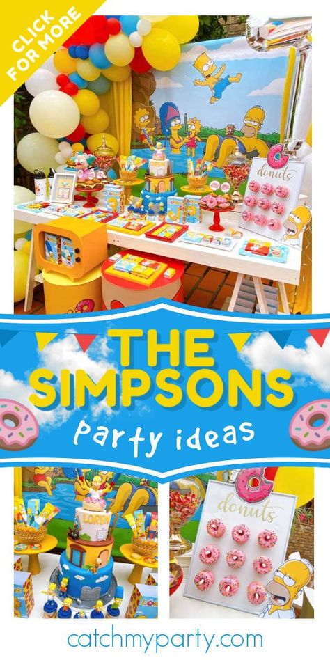 Simpsons Birthday Party Games, Simpson Party Decorations, Homer Simpson Birthday Party Ideas, Simpsons Themed Party, The Simpsons Birthday Party, Simpsons Themed Birthday Party, Simpsons Party Ideas, The Simpsons Party Ideas, Simpson Party Ideas