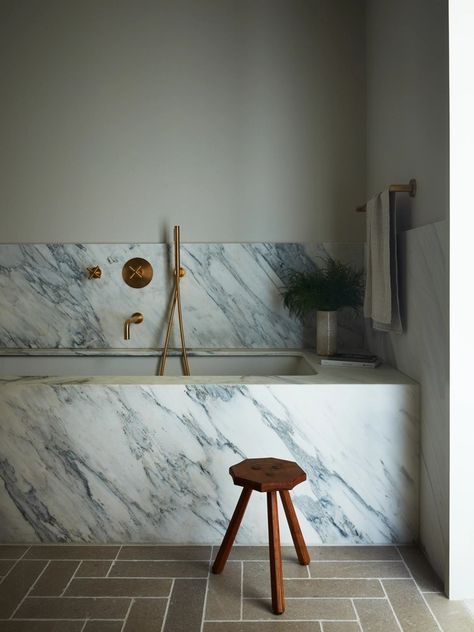 Garden Street Historic Restoration | J. Patryce Design & Company Bathroom Cottage, Hoboken New Jersey, Marble Bathtub, Historic Restoration, Tub Bathroom, Bathtub Design, Bathroom Design Inspiration, Calacatta Marble, Nyc Design