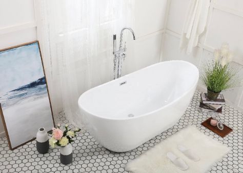 The curvature of this slipper style bath tub allows for comfortable seating--and wouldn't you want to be as comfortable as possible while having a relaxing soak? The glossy white finish adds peaceful modernity to any bathroom--discard all your worries and bathe in elegance! Bathroom Freestanding Tub, Exterior Ceiling Fans, Small Entryways, Soaker Tub, Freestanding Bathtub, Freestanding Tub, Soaking Bathtubs, Bathroom Wall Sconces, Furniture Slipcovers