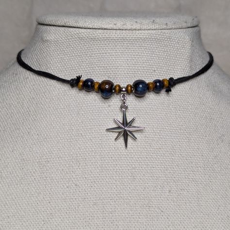 Shining Star Charm Brown And Blue Ceramic Wooden Beaded Boho Hippie Y2k Adjustable Black Rope Cord Choker Necklace Comes On An Adjustable Waxed Black Cord Necklace. Necklace Is Adjustable From Approximately 13" To 22". Choker Necklace Beaded, Pretty Jewellery Necklaces, Cool Beaded Necklaces, Fall Necklaces Beaded, Charm Necklace Ideas, Small Beaded Necklace, Hippie Choker Necklace, Wax Cord Necklace, Wooden Bead Jewelry